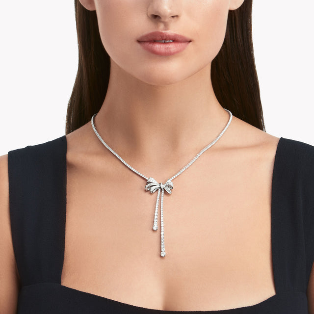 Tilda's Bow Double Strand Round Diamond Necklace